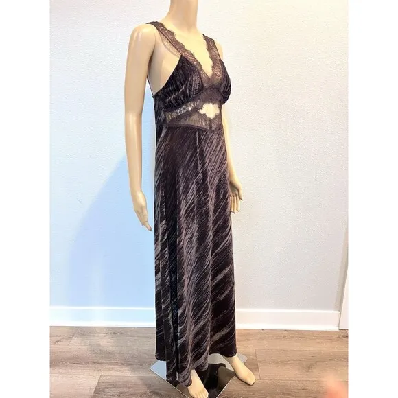 ZARA BROWN CHOCOLATE SLEEVELESS MIDI VELVET DRESS WITH LACE DETAIL SIZE M BNWT