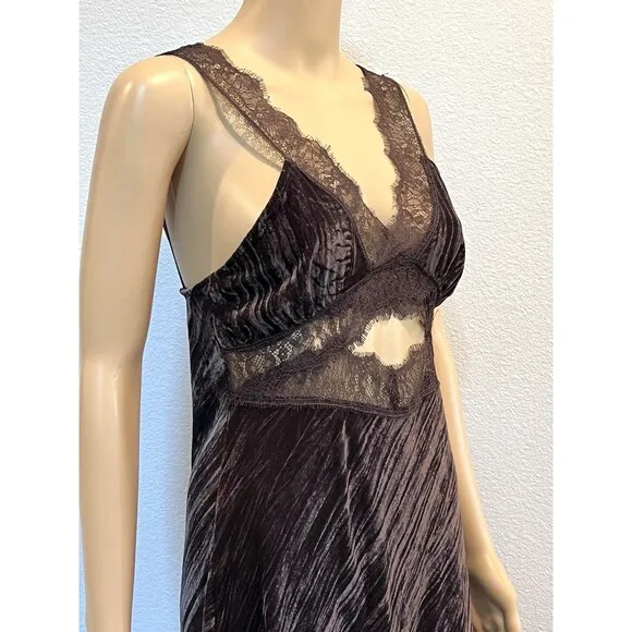 ZARA BROWN CHOCOLATE SLEEVELESS MIDI VELVET DRESS WITH LACE DETAIL SIZE M BNWT