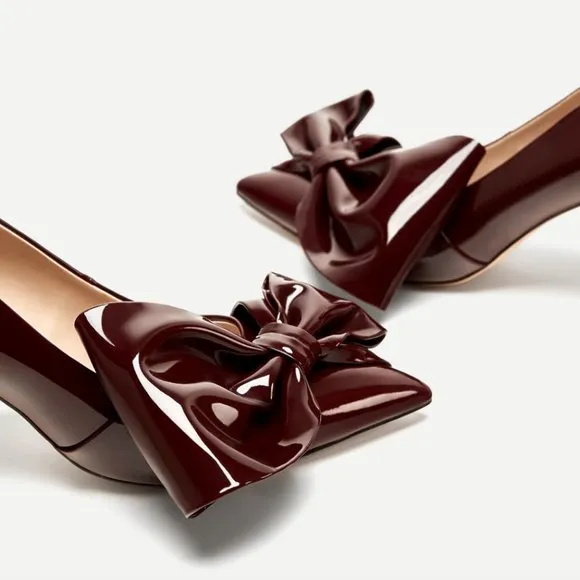 Zara Burgundy Court with Bow Pumps