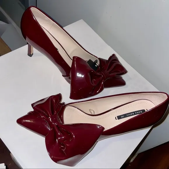 Zara Burgundy Court with Bow Pumps