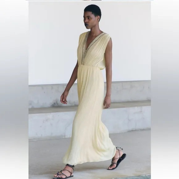 Zara limited edition sequin embroidered beaded maxi dress size S