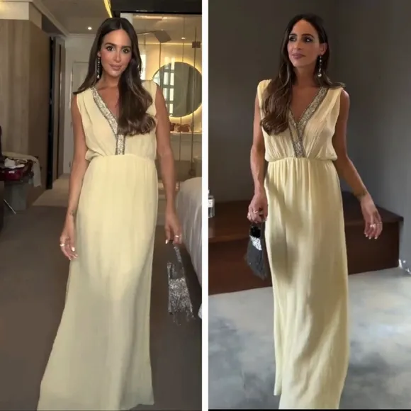 Zara limited edition sequin embroidered beaded maxi dress size S