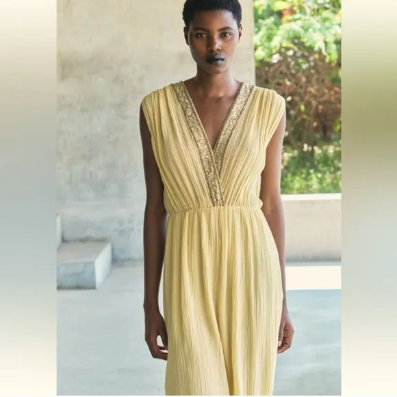 Zara limited edition sequin embroidered beaded maxi dress size S