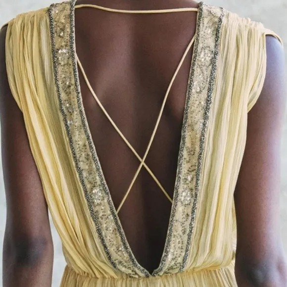 Zara limited edition sequin embroidered beaded maxi dress size S