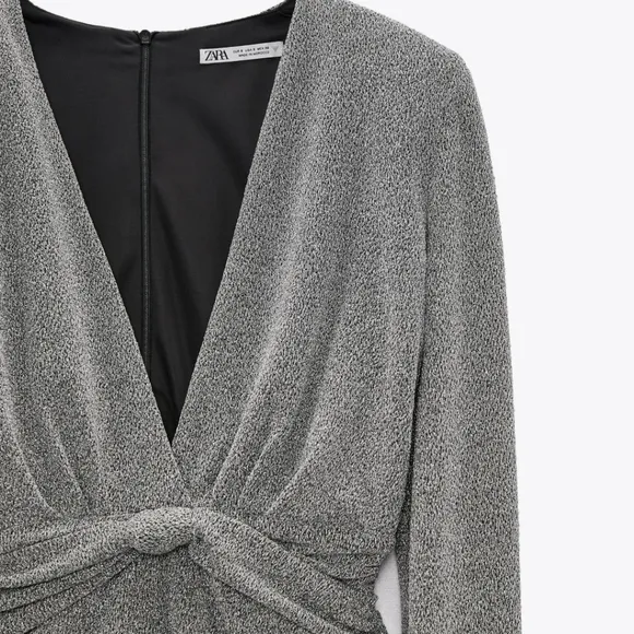 Zara Metallic Silver Mini Knot Dress