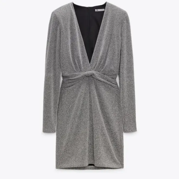 Zara Metallic Silver Mini Knot Dress