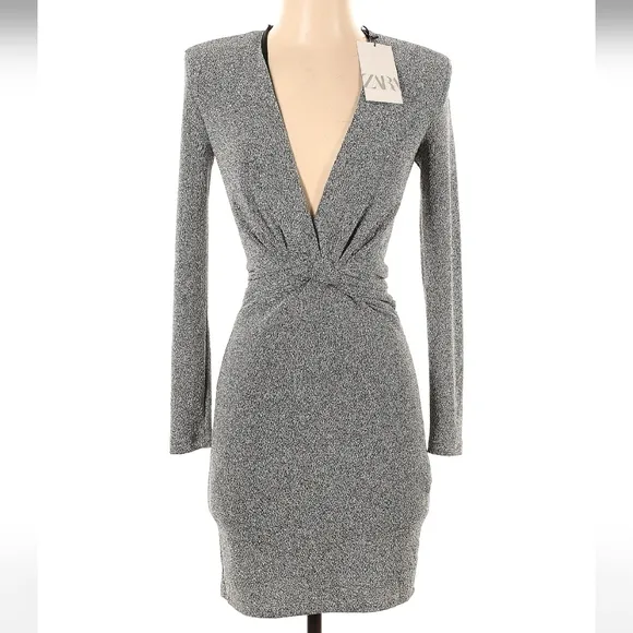 Zara Metallic Silver Mini Knot Dress