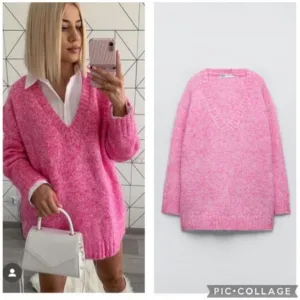 ZARA oversized knit long sweater pink size S