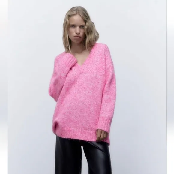 ZARA oversized knit long sweater pink size S