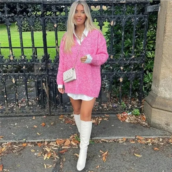 ZARA oversized knit long sweater pink size S