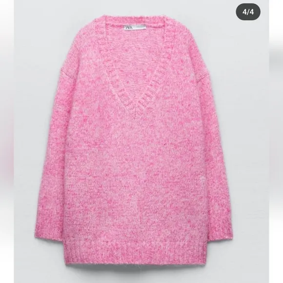 ZARA oversized knit long sweater pink size S