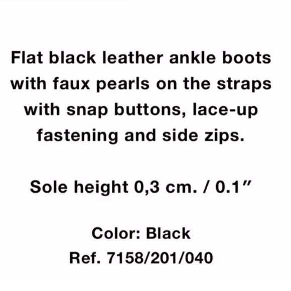 Zara Pearl Strap Black Leather Combat Ankle Boots Size 6