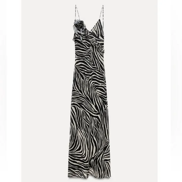 Zara Ruffled Maxi Dress Zebra Size XS