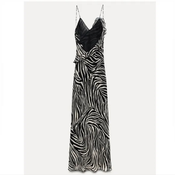 Zara Ruffled Maxi Dress Zebra Size XS
