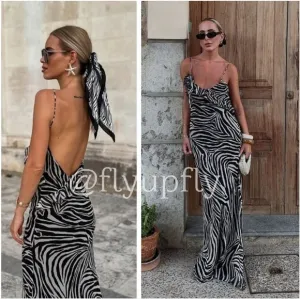 Zara Ruffled Maxi Dress Zebra Size XS