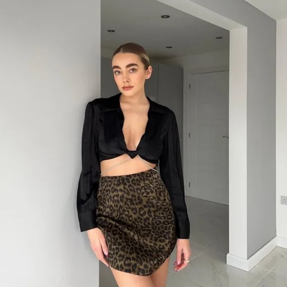 Zara * Satin Effect Leopard Animal Print  Cheetah Mini Skirt
