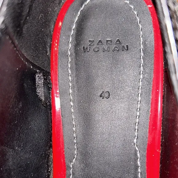 ZARA Sz 40 super cool, shiny black wingtip multicolored platform Oxfords