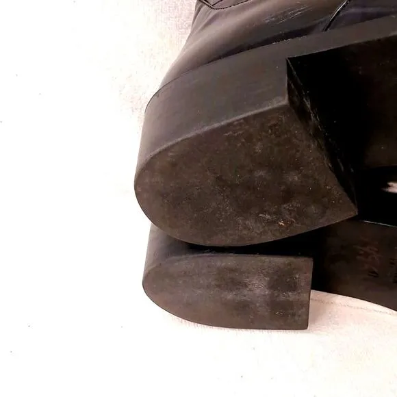 Zara TRF Ankle Boots Sz 10.5 Black PATENT LEATHER Punk Block Heel Buckle Strap