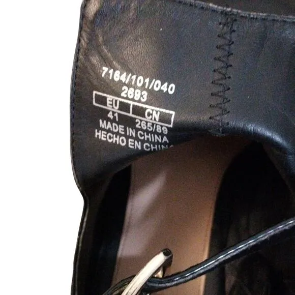 Zara TRF Ankle Boots Sz 10.5 Black PATENT LEATHER Punk Block Heel Buckle Strap