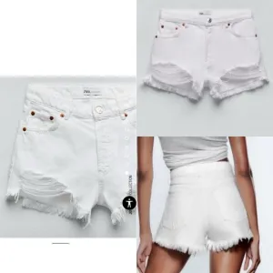 Zara White distressed high waisted denim jean shorts - ripped, frayed hem