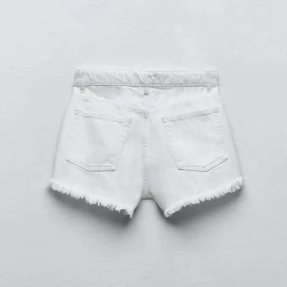 Zara White distressed high waisted denim jean shorts - ripped, frayed hem