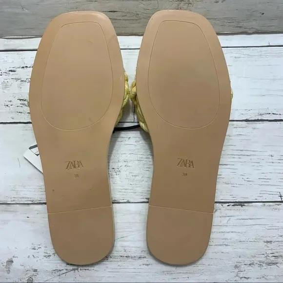 Zara Woven Raffia Flat Yellow Sandals