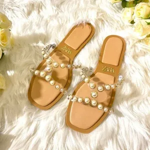 ZARA PEARLY VINYL SANDALS FLATS