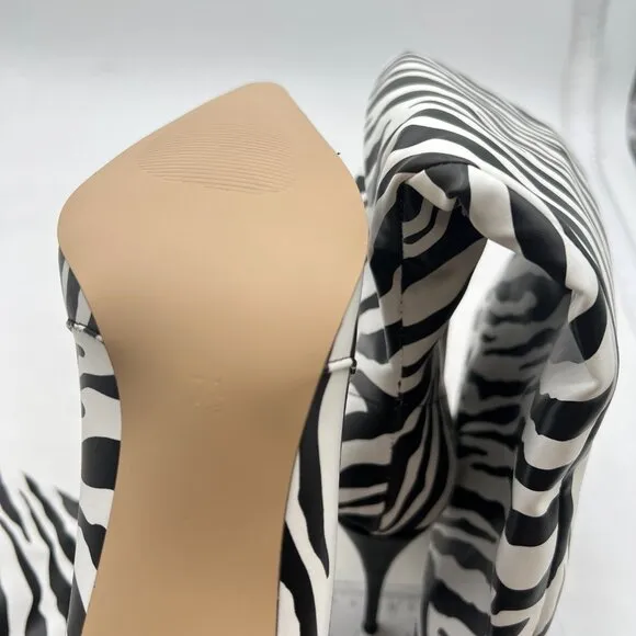 Zebra Women Wide Calf Knee High Boots Kitten Heels Long Booties Walking Shoes