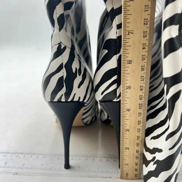 Zebra Women Wide Calf Knee High Boots Kitten Heels Long Booties Walking Shoes