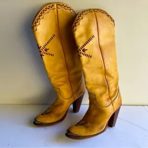 Zodiac USA Vintage Cowboy Boots Women’s Western Heeled Shoe Tan Leather Size 5.5