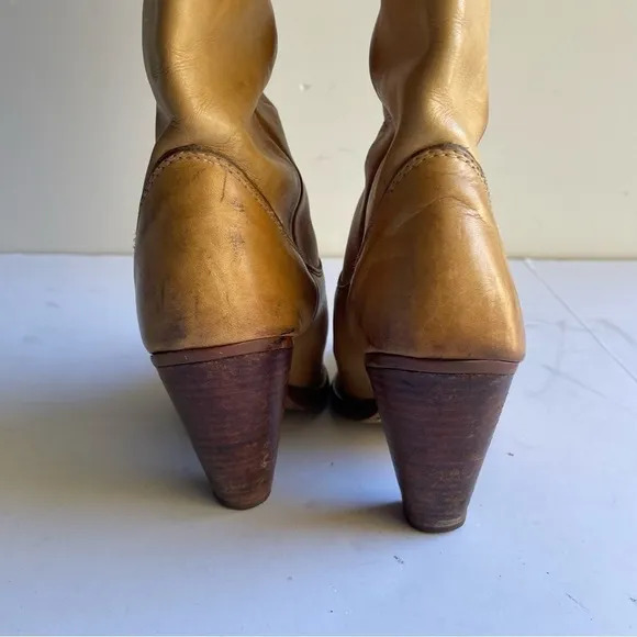 Zodiac USA Vintage Cowboy Boots Women’s Western Heeled Shoe Tan Leather Size 5.5