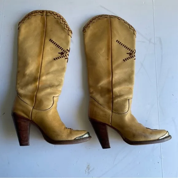 Zodiac USA Vintage Cowboy Boots Women’s Western Heeled Shoe Tan Leather Size 5.5