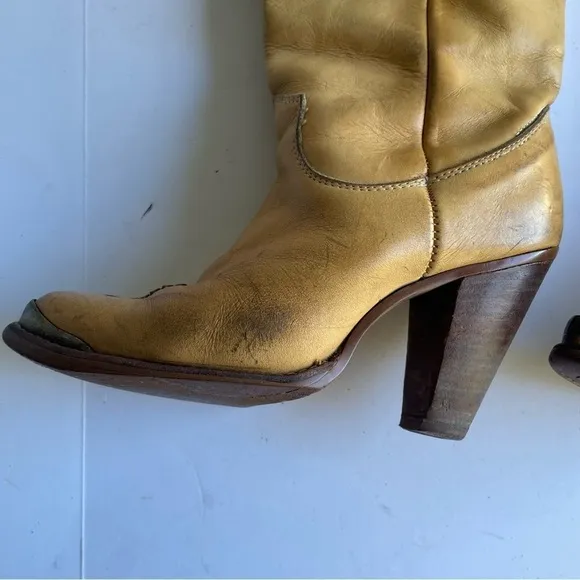 Zodiac USA Vintage Cowboy Boots Women’s Western Heeled Shoe Tan Leather Size 5.5