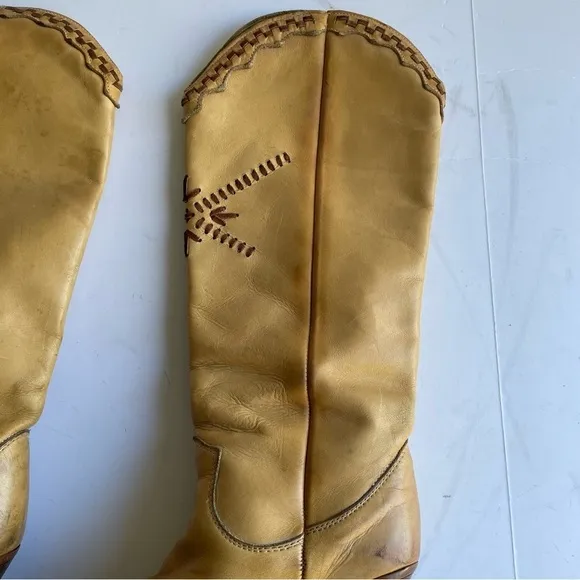 Zodiac USA Vintage Cowboy Boots Women’s Western Heeled Shoe Tan Leather Size 5.5