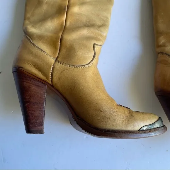 Zodiac USA Vintage Cowboy Boots Women’s Western Heeled Shoe Tan Leather Size 5.5